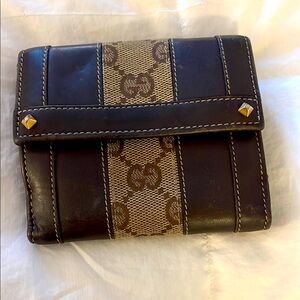 Gucci Brown Leather Wallet with Gold Accents